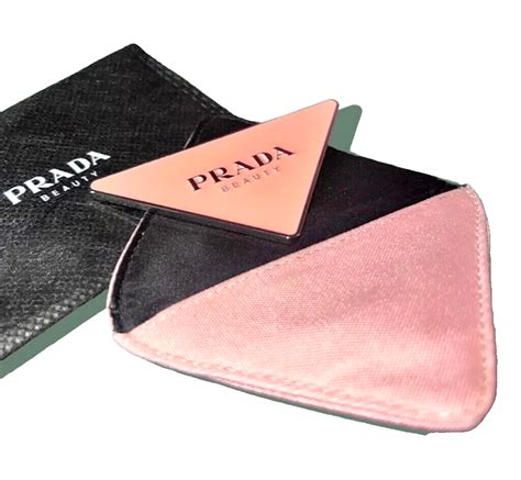 PRADA Beauty Logo Triangle Hand Held Purse Mirror .